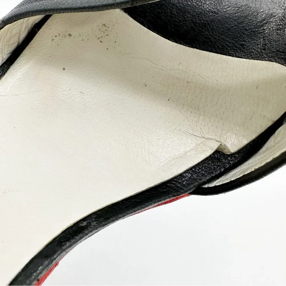 Stuart Weizmann Black Red and White Wide Strap Platform Sandals with Ankle Strap